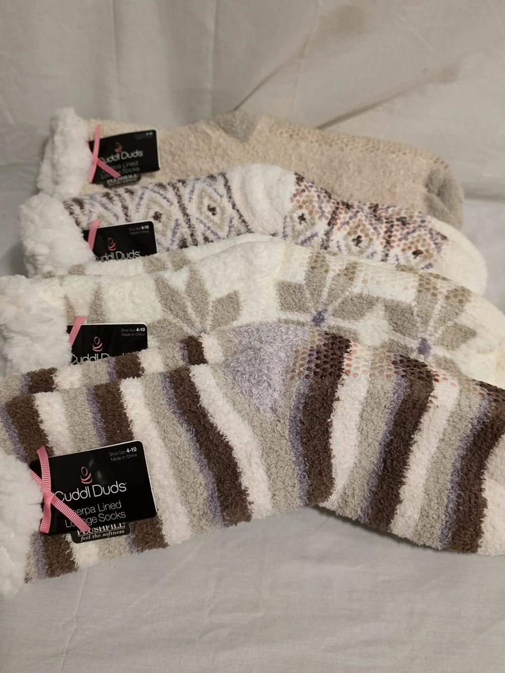 Lot of 4 Pairs Cuddl Duds Sherpa Lined Lounge Socks Women's Size 4-10 NWT